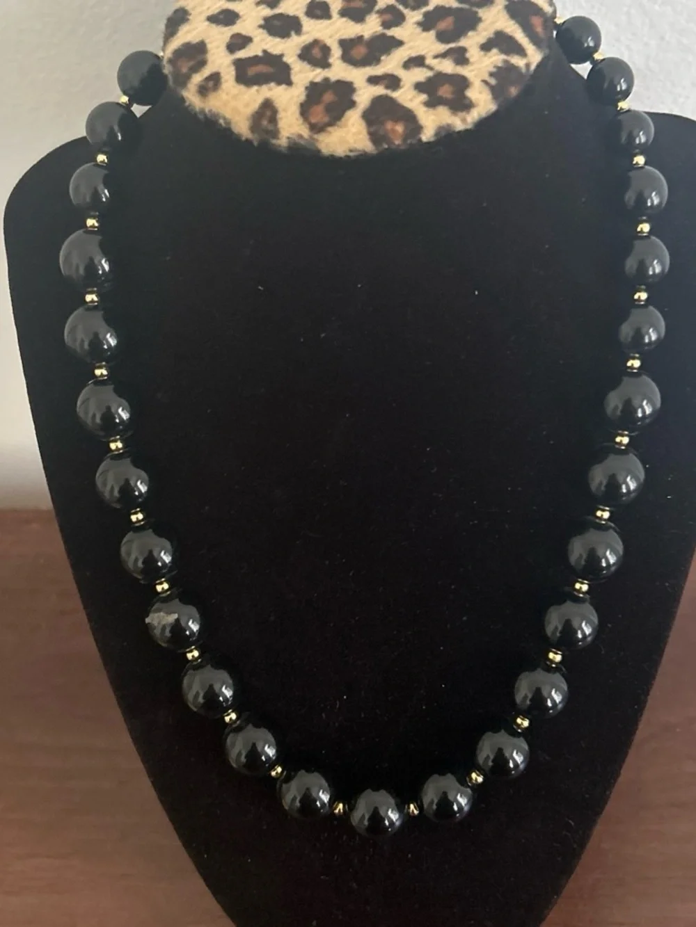 Monet Black Bead Necklace with Gold Spacers